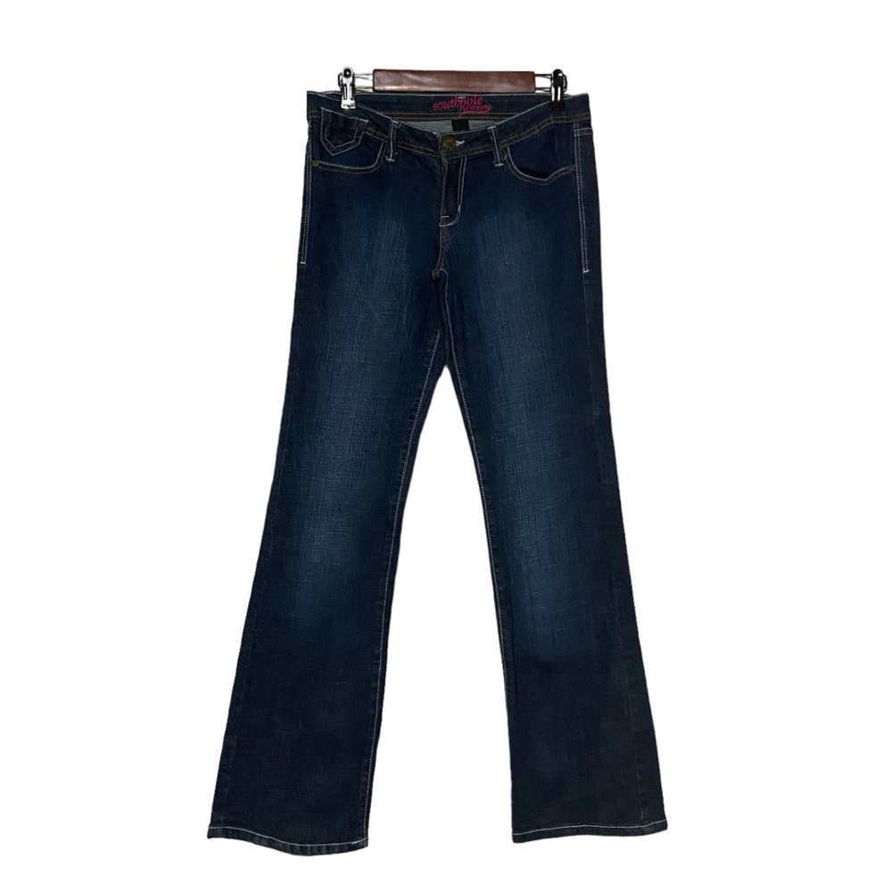 Southpole Jeans Vintage Y2K Low Rise Embroidered Pockets Dark Wash Blue